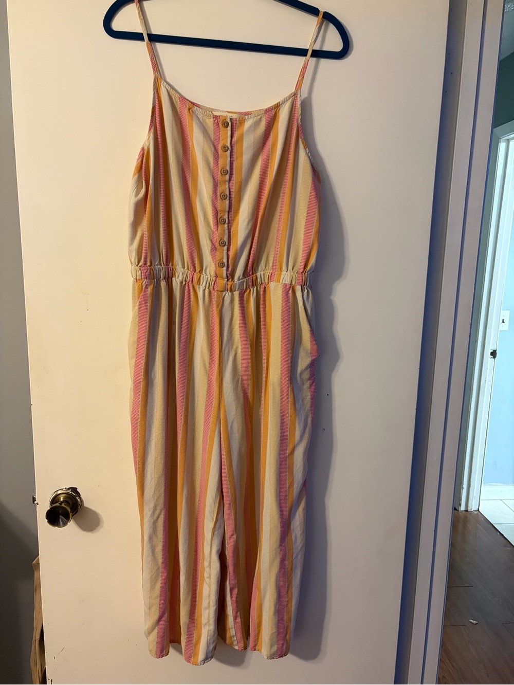 Matilda Jane Striped Sleeveless Button-Front Jumpsuit in Pink and Yellow